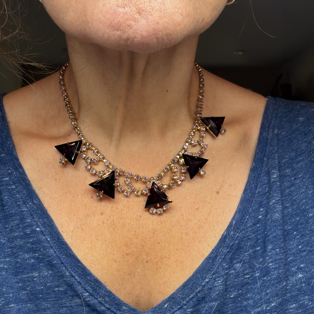 Stunning And Unique Purple Triangular Rhinestone … - image 1